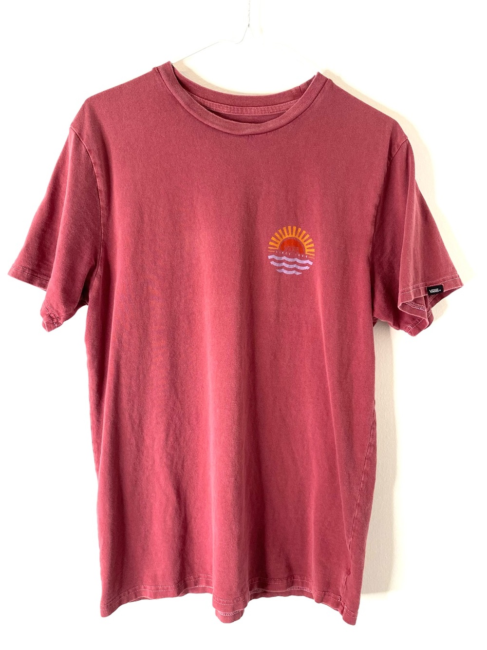Vans Faded Red Sunset Waves Graphic Tee California Surf Skate T Shirt